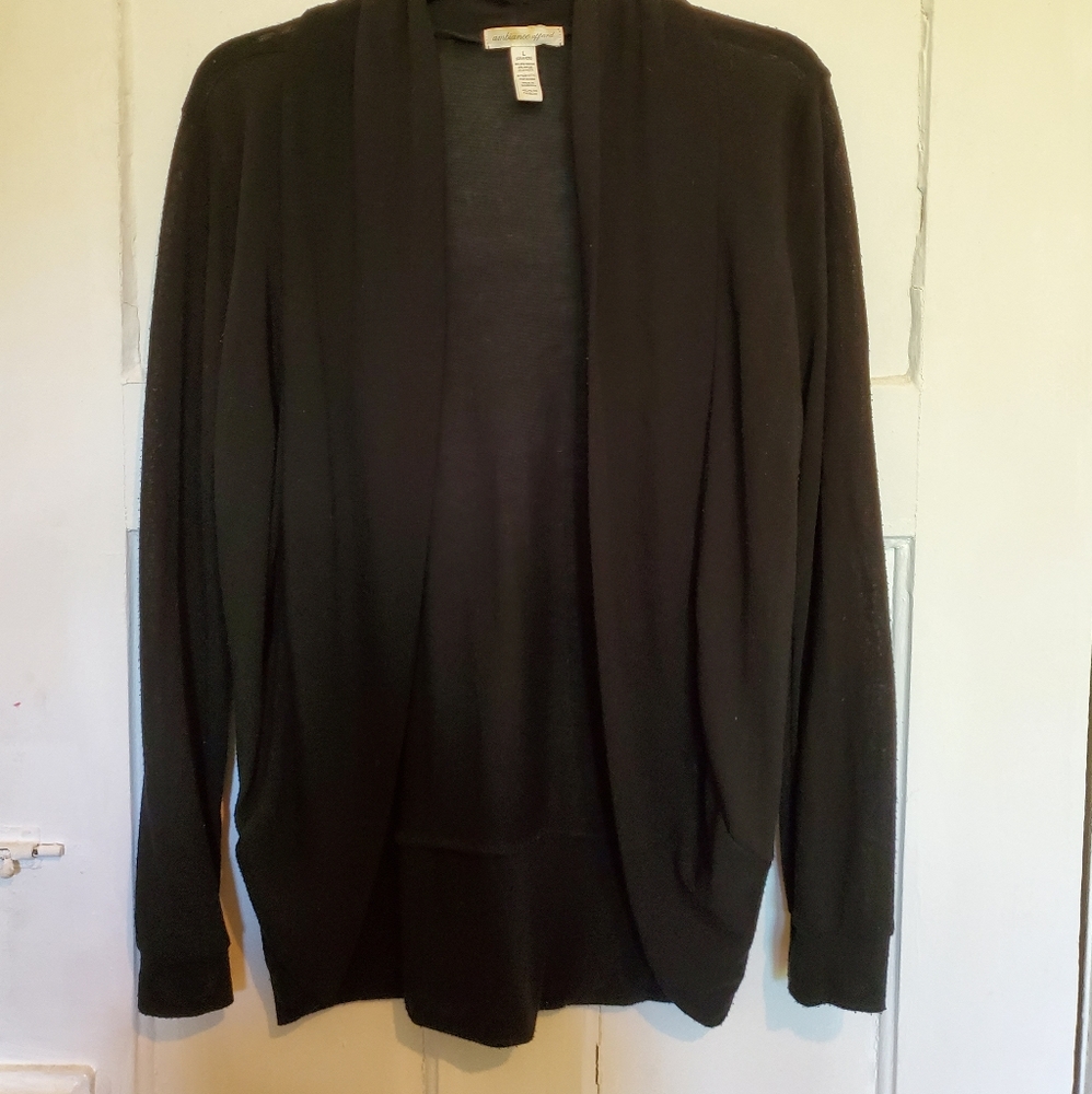 Black open front sweater